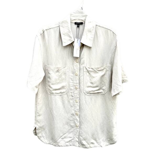 NWT Dynamite Short Sleeve Rainy Day Linen Button Down Blouse Beige Women's XS - Picture 1 of 7